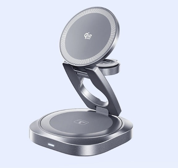Mak Dock 3-in-1 25W wireless charging station in dark grey zinc alloy