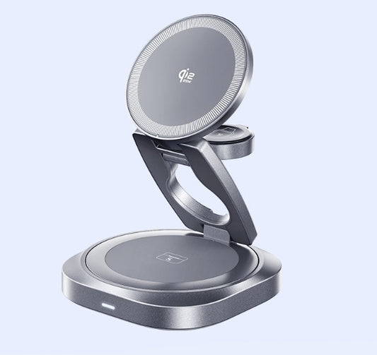 Mak Dock 3-in-1 25W wireless charging station in dark grey zinc alloy