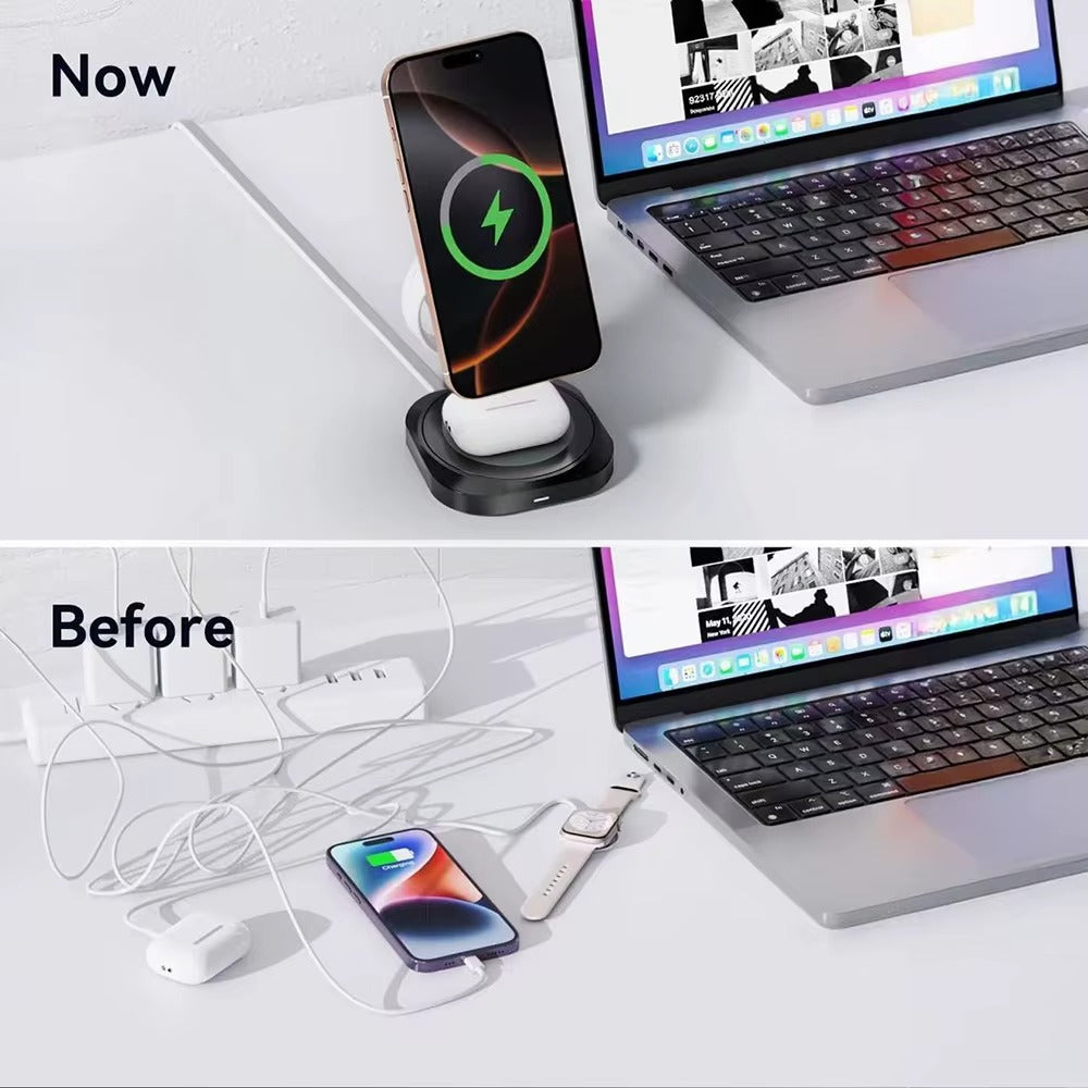 Mak Dock cable clutter before and after desk charging setup