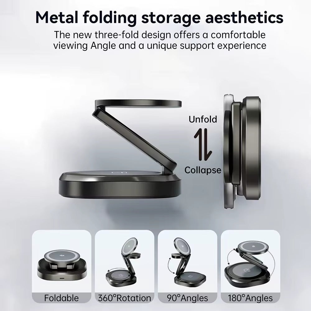 Mak Dock foldable metal charging stand angles and storage positions